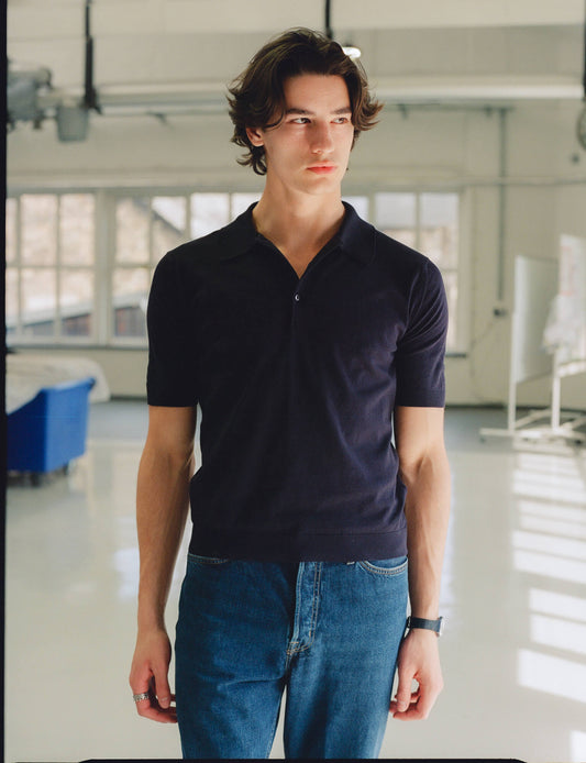 Malloch's x John Smedley Navy Cromford Sea Island Cotton Polo Shirt