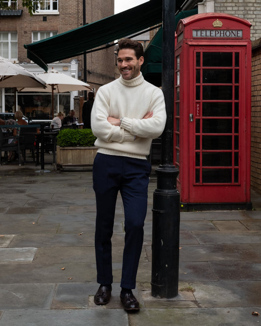 Ecru Newman Lambswool Roll Neck Jumper