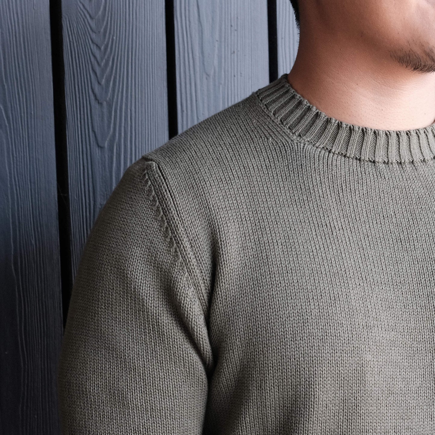 Khaki Green Gullane Cotton Crew Neck