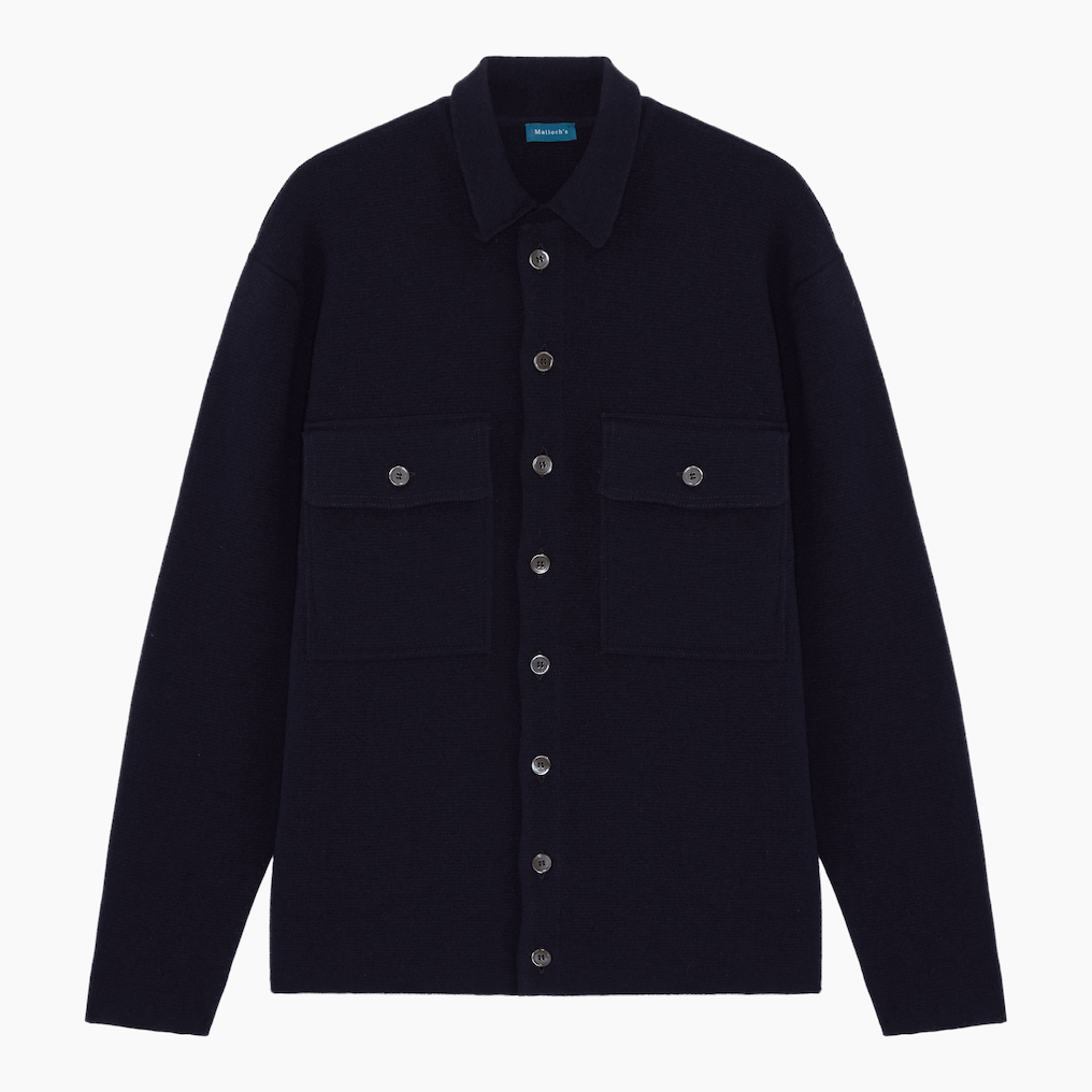 Navy Robert Merino Cashmere Knitted Overshirt - XL