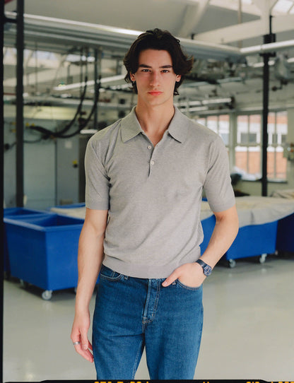 Malloch's x John Smedley Light Grey Cromford Sea Island Cotton Polo Shirt