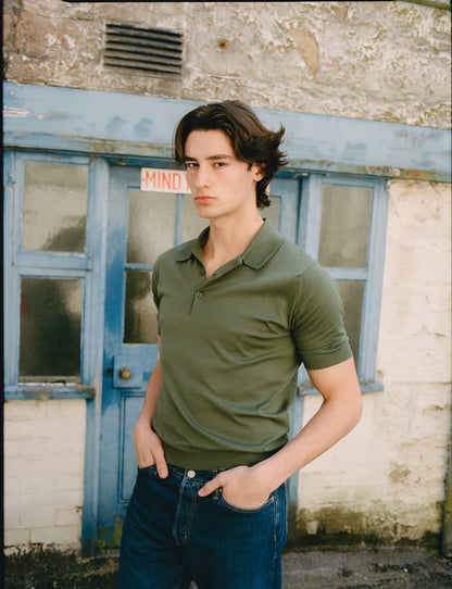 Malloch's x John Smedley Khaki Green Cromford Sea Island Cotton Polo Shirt