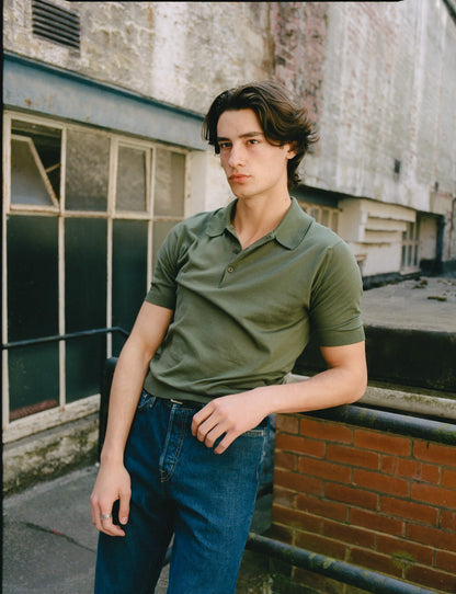 Malloch's x John Smedley Khaki Green Cromford Sea Island Cotton Polo Shirt