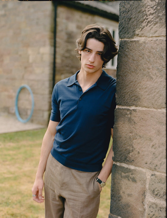Malloch's x John Smedley French Navy Cromford Sea Island Cotton Polo Shirt