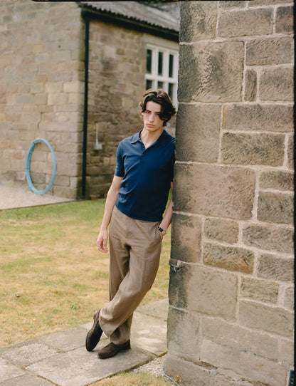 Malloch's x John Smedley French Navy Cromford Sea Island Cotton Polo Shirt