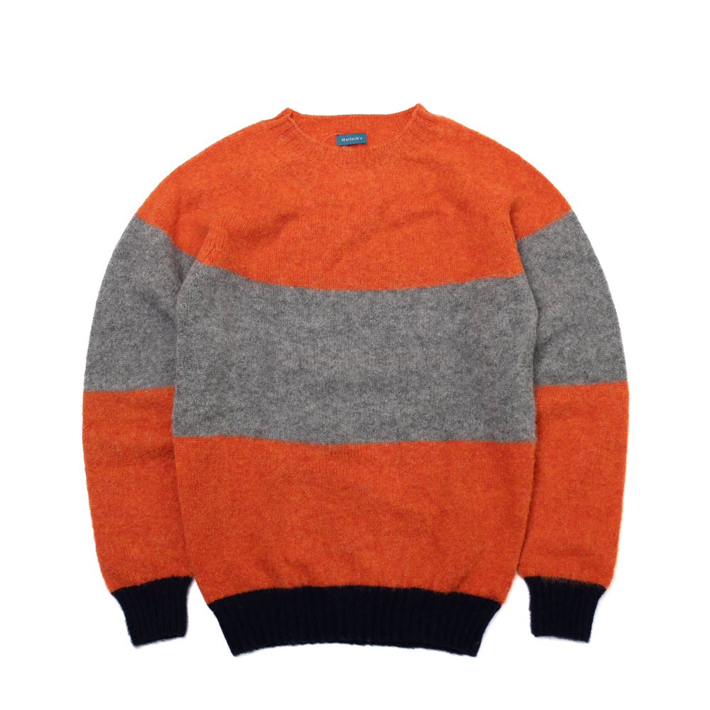 Brushed Block Stripe Shetland Jumper - Jaffa/Grey/Navy - Small