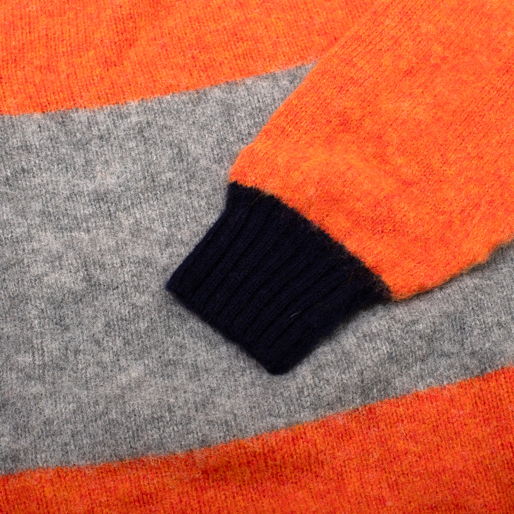 Brushed Block Stripe Shetland Jumper - Jaffa/Grey/Navy - Small