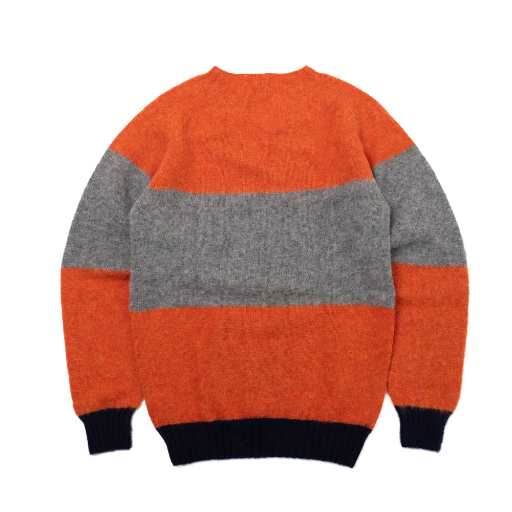 Brushed Block Stripe Shetland Jumper - Jaffa/Grey/Navy - Small