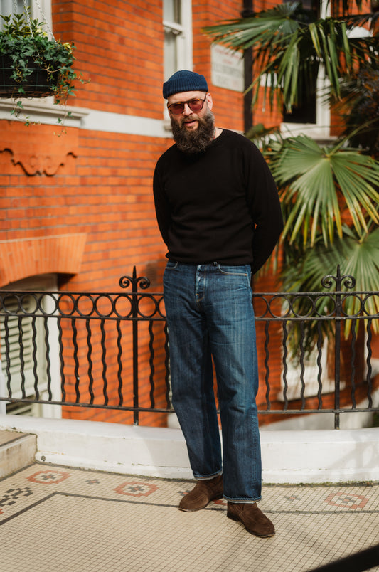 Black Preston Superfine Lambswool Crew Neck Jumper