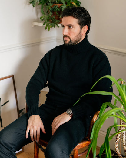 Navy Newman Lambswool Roll Neck Jumper | Luxury Chunky Knitwear - Malloch's