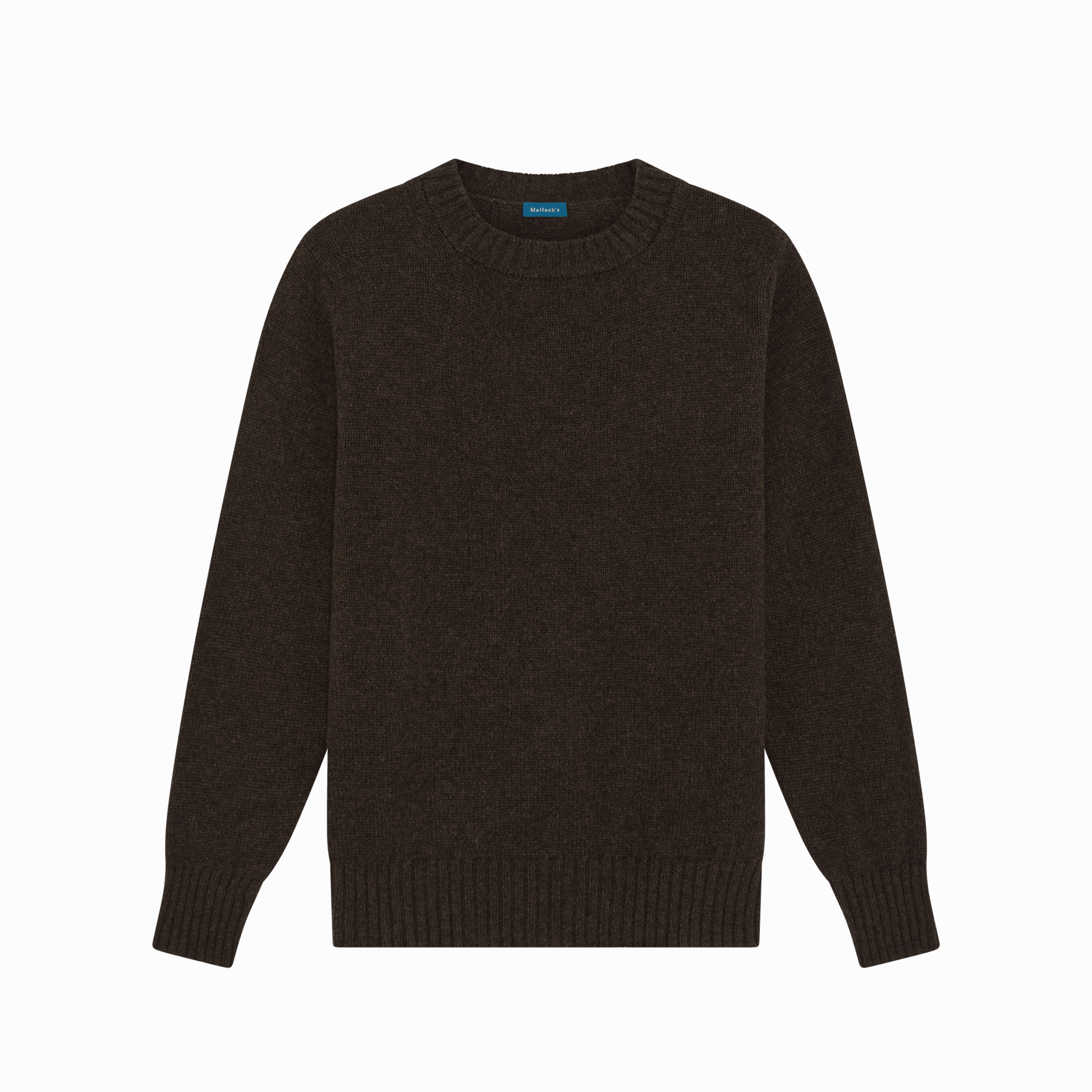 Flat lay image of brown Dean lambswool crew neck jumper