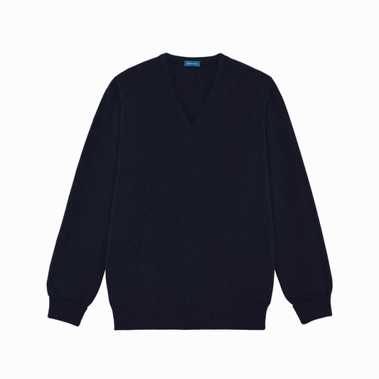 Navy Steadman Fine Lambswool V-Neck Jumper