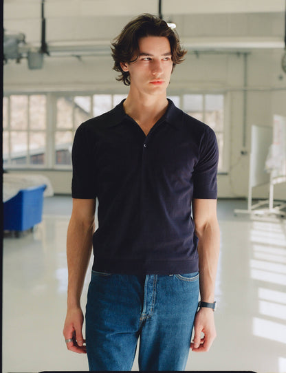 Malloch's x John Smedley Navy Cromford Sea Island Cotton Polo Shirt - Malloch's