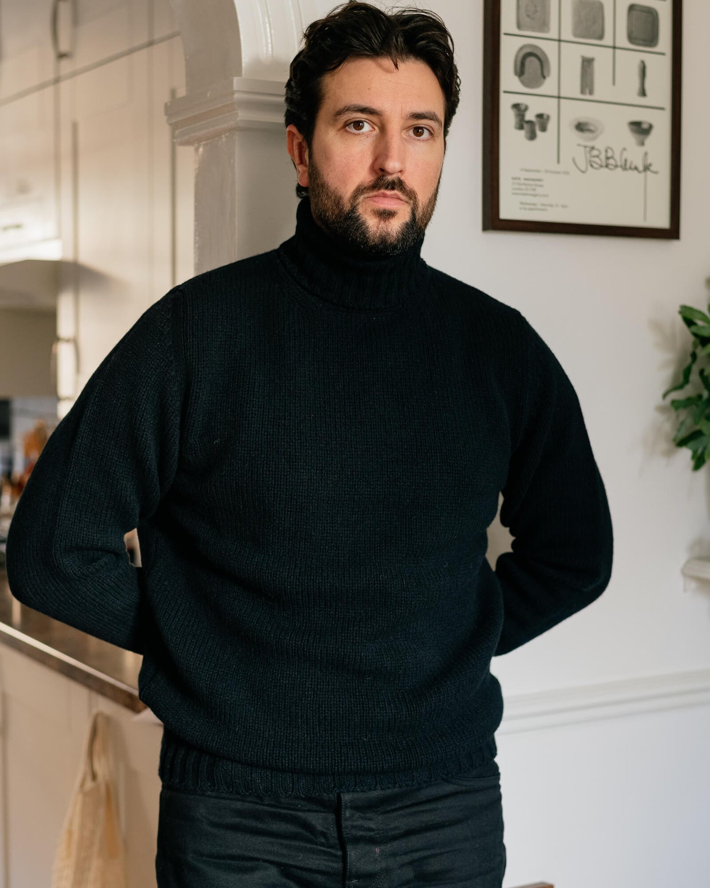 Black Newman Lambswool Roll Neck Jumper