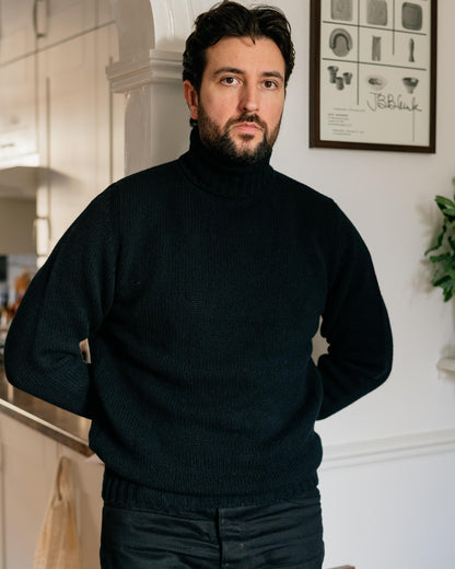 Black Newman Lambswool Roll Neck Jumper