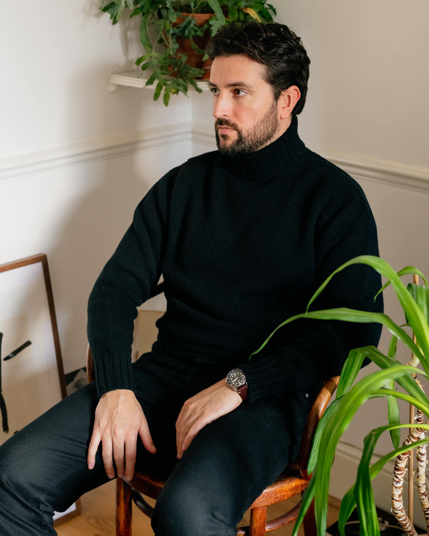 Black Newman Lambswool Roll Neck Jumper