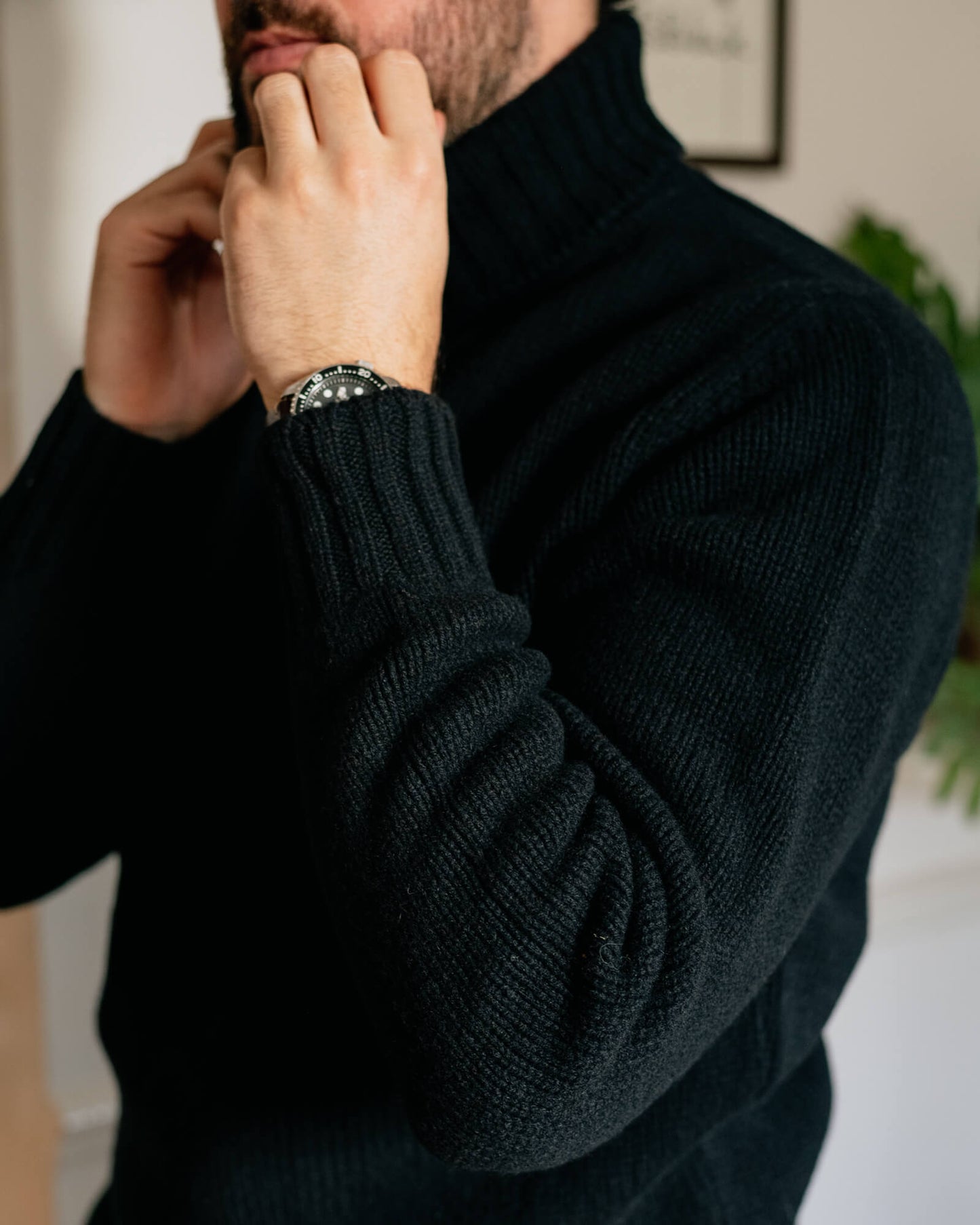 Black Newman Lambswool Roll Neck Jumper