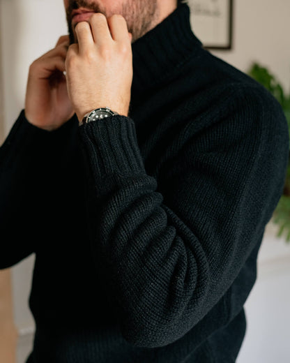 Black Newman Lambswool Roll Neck Jumper