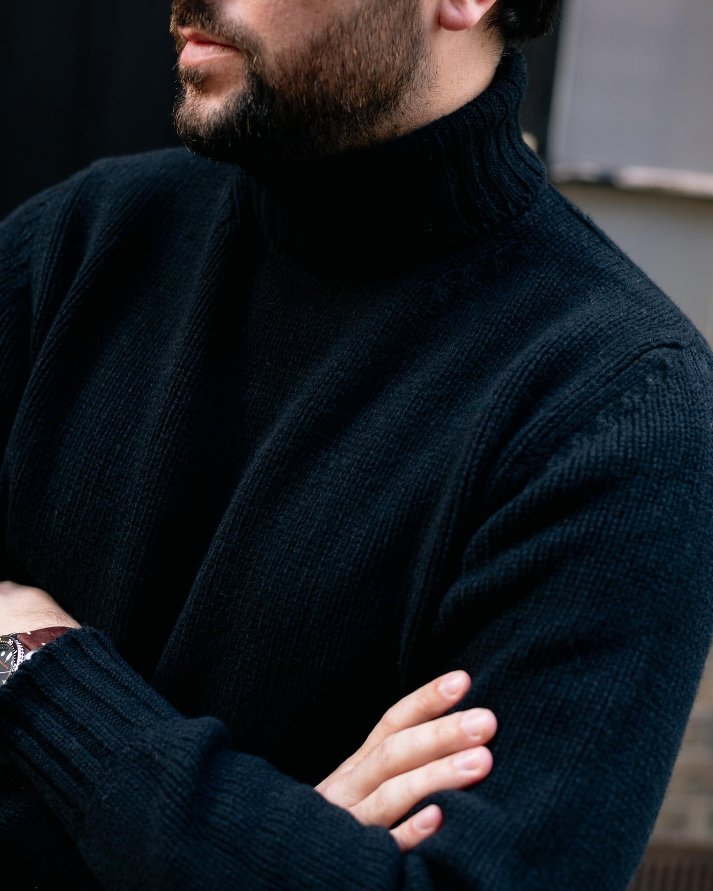 Black Newman Lambswool Roll Neck Jumper