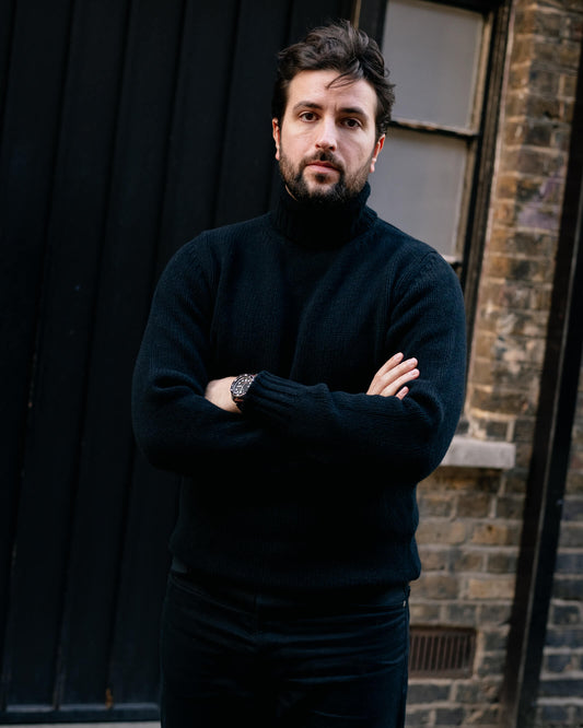 Black Newman Lambswool Roll Neck Jumper