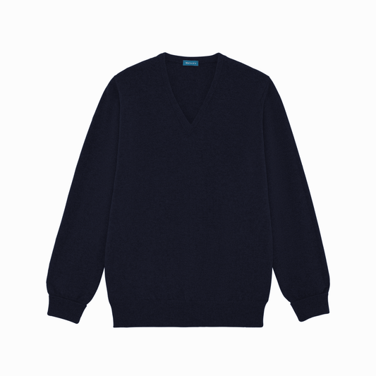 Navy Steadman Fine Lambswool V-Neck Jumper - Malloch's