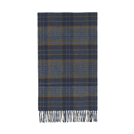 Wellington Check Brushed Escorial Wool Scarf - Navy/Brown