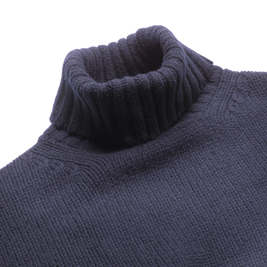 Navy Newman Lambswool Roll Neck Jumper