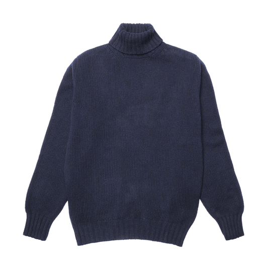 Navy Newman Lambswool Roll Neck Jumper