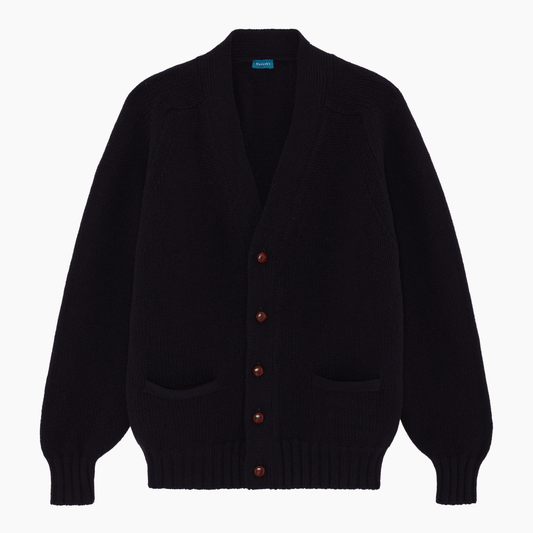 Navy Grant Chunky Knit Cardigan - L