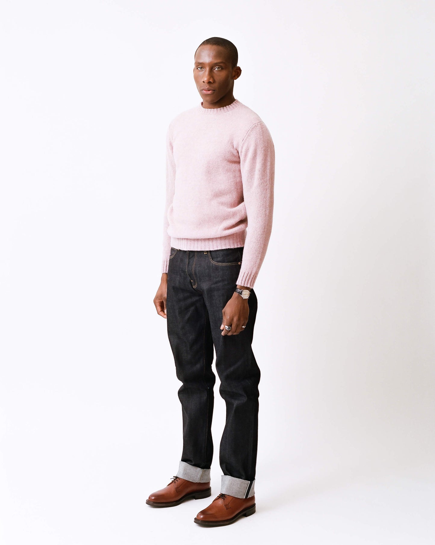 Oyster Wreay Shetland Wool Crew Neck