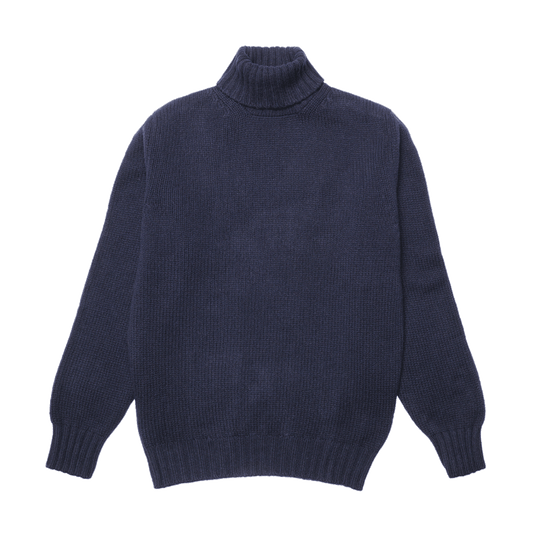 Navy Newman Lambswool Roll Neck Jumper | Luxury Chunky Knitwear - Malloch's